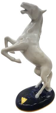 Royal Dux Porcelain Prancing Horse On Cobalt Base 1940s Limited Edition